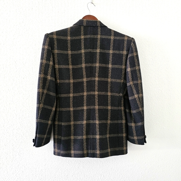Toffs vintage wool blend blazer size 2 petite charcoal gray plaid single button - Picture 8 of 11
